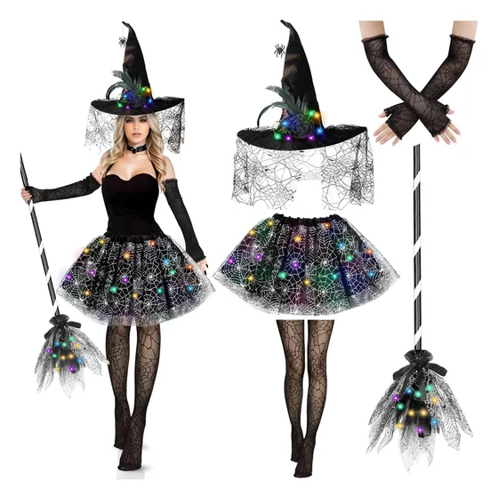 Dreadmoor Light-Up Witch Costume, 5 pieces, closer in