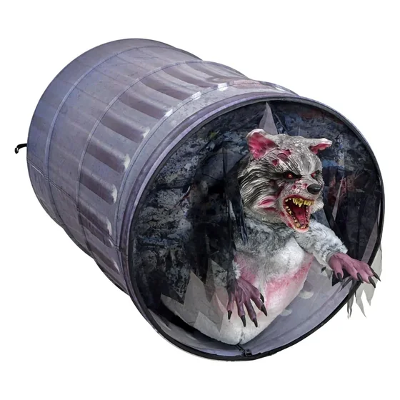 Hollowbrook 2 ft Zombie Raccoon Animatronic, closer in