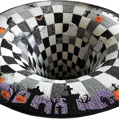 Front view of the Hollowgrave Illusion Rug, showing its printed 3D illusion design