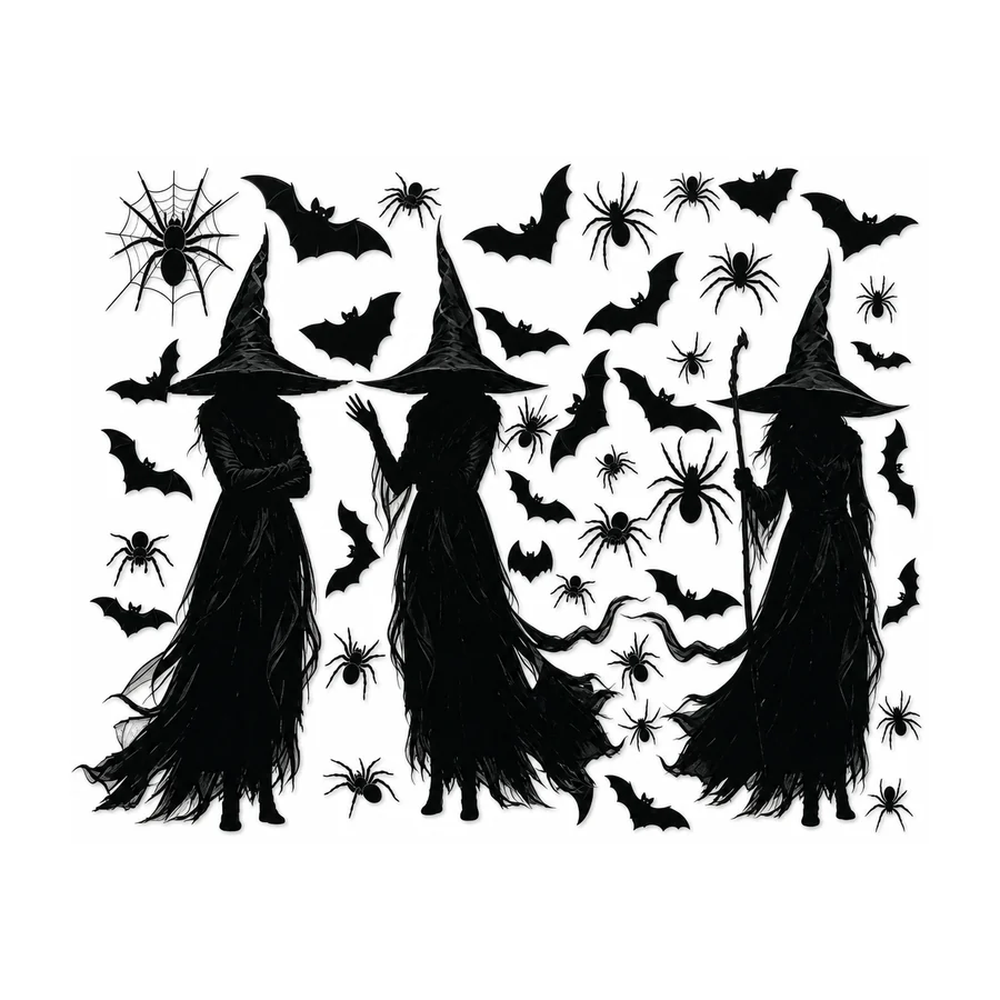 Nightfell Witch Window Silhouettes, studio packshot on white