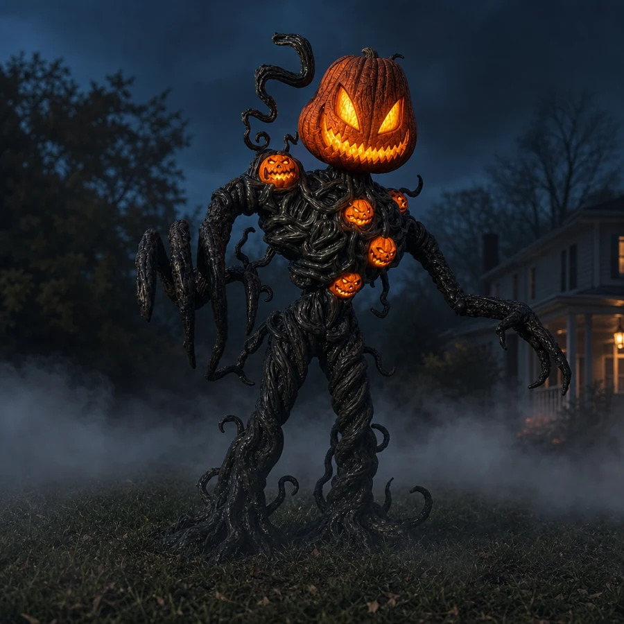 Standing in a foggy front yard at dusk, its glow the brightest thing on the lawn