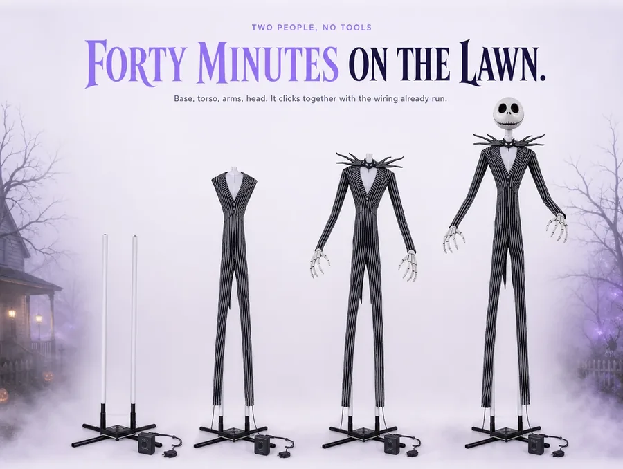 Four build stages of the figure side by side, from bare base to finished figure.