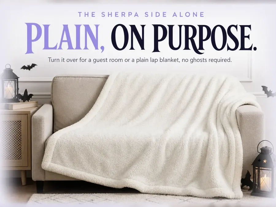 A full-frame studio shot of only the plain sherpa back, no ghost pattern visible.