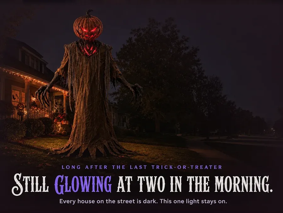 The figure's red glow as the only light on an otherwise completely dark street at two in the morning.