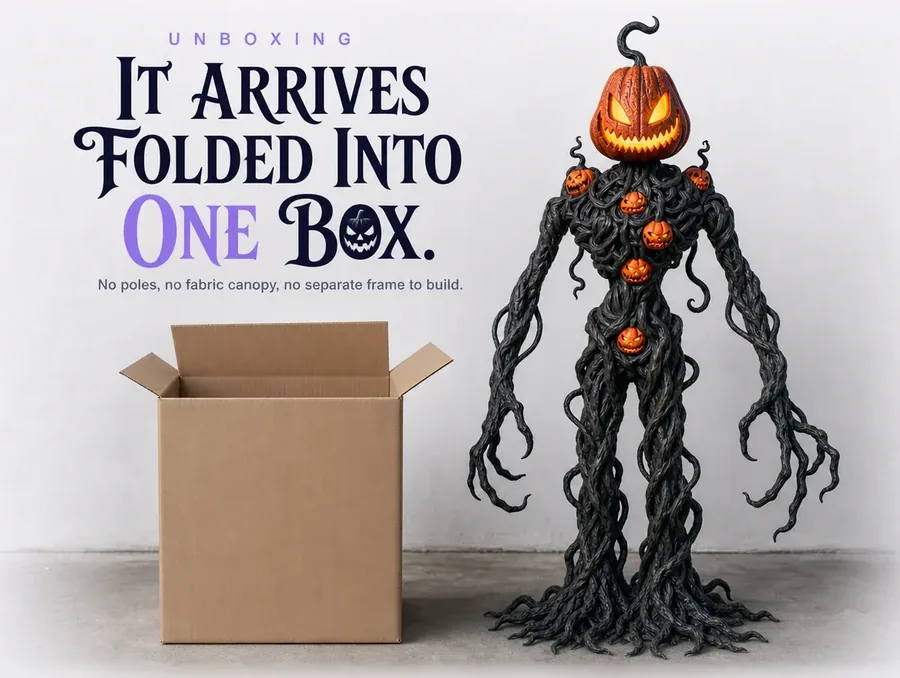 A plain unmarked shipping box open on a garage floor in daylight.
