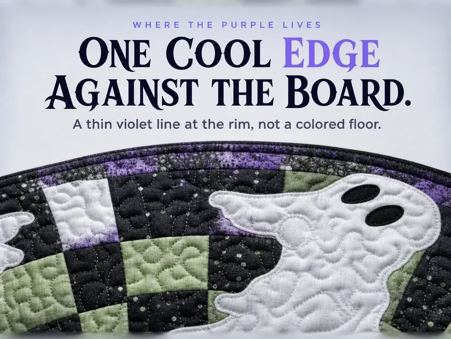 A macro crop on the thin violet accent printed along the inner rim of the checkerboard hole.